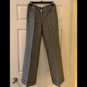 Grayish silver w/ white pinstripe Express pants.